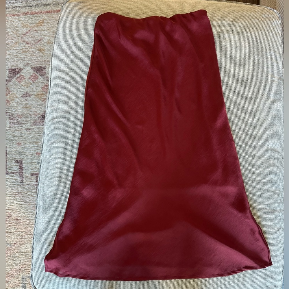 Burgundy Midi Satin Skirt